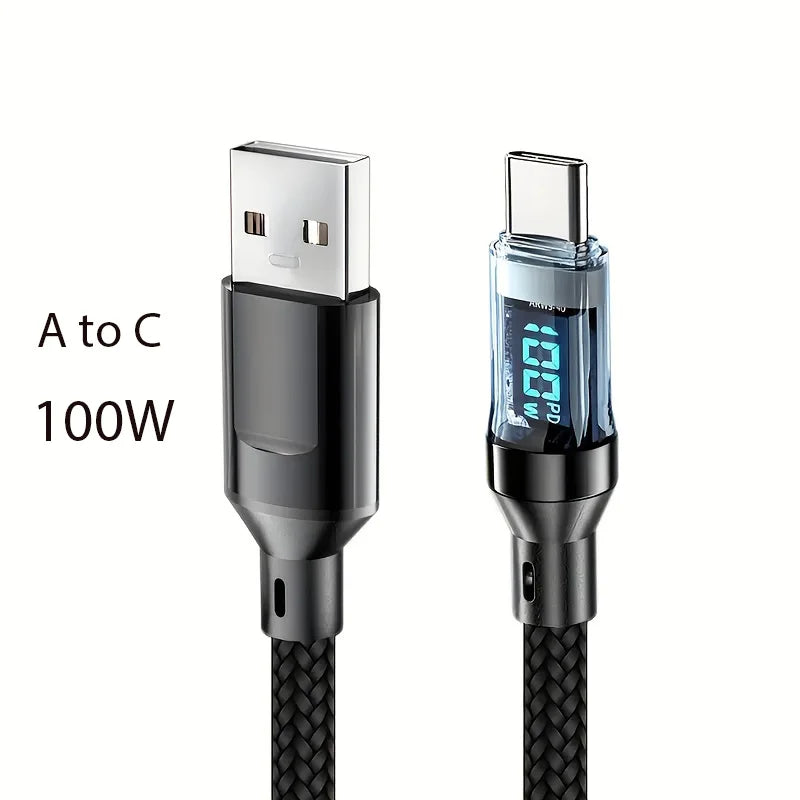 100W 120W USB C Cable Fast Charging Cord with LED Display