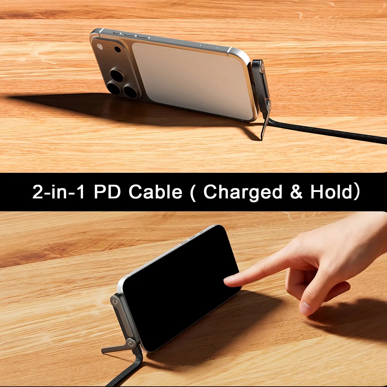 2-in-1 Holder Charger Cable – 240W Fast Charging Cord with Built-In Phone Stand USB Type C to USB-C Cable PD Cable Phone Holder