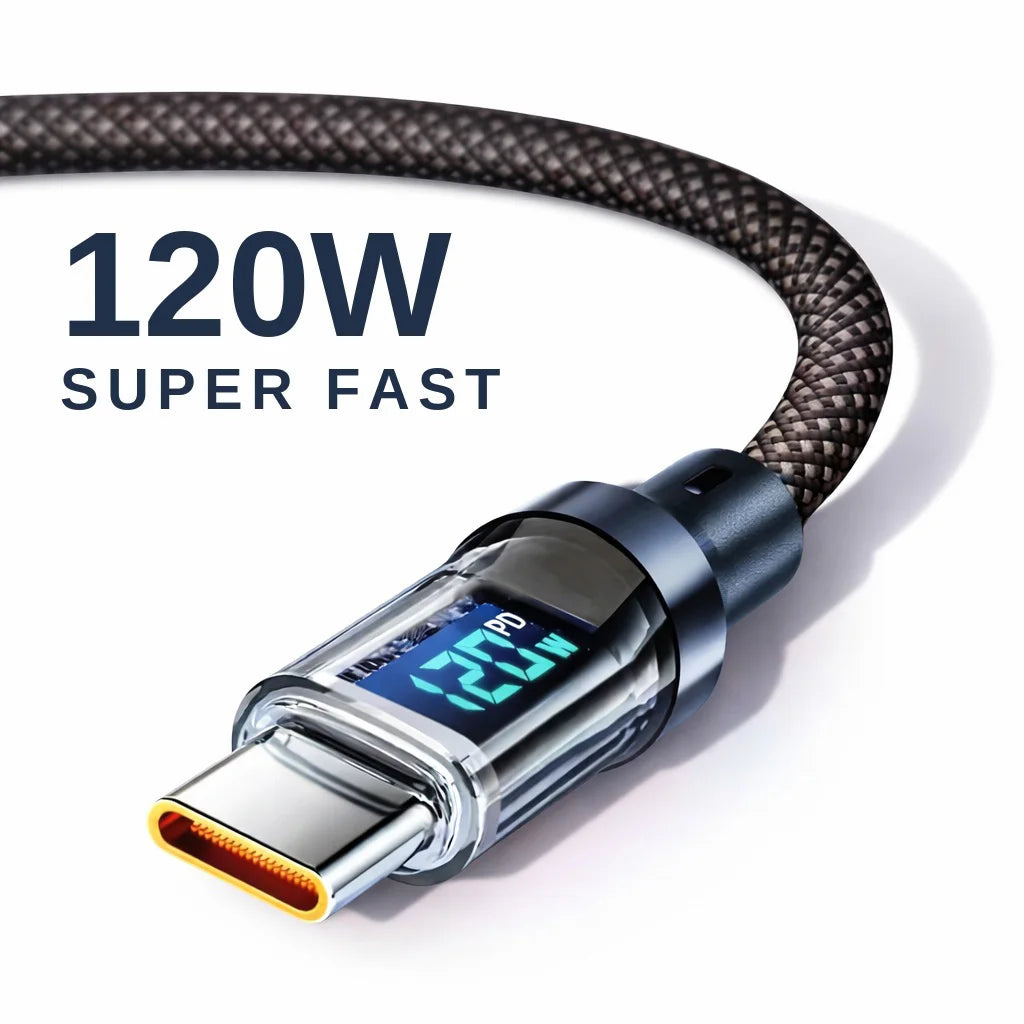 100W 120W USB C Cable Fast Charging Cord with LED Display