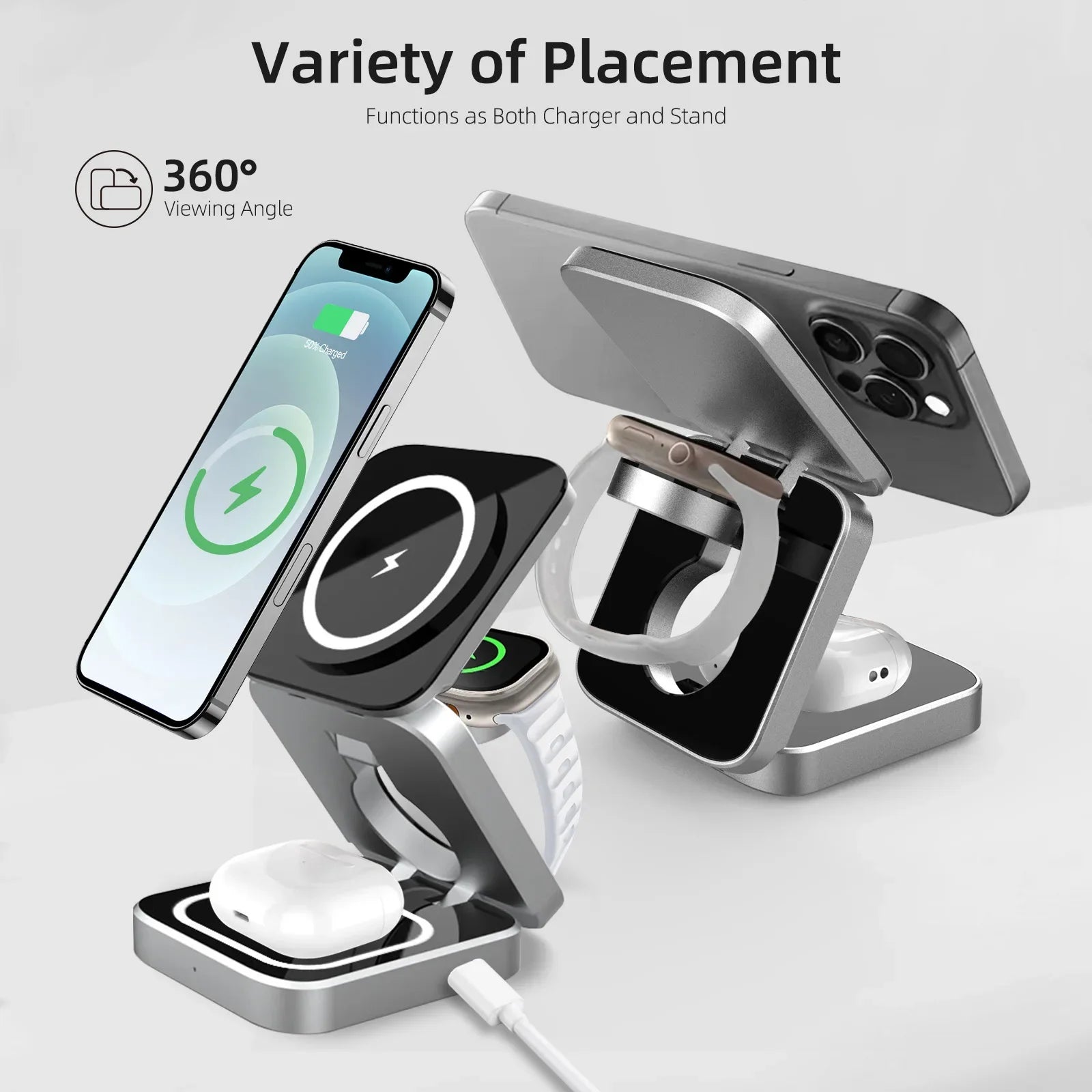 3 in 1  Wireless Charger Fast Charging Station Stand IPhone 15/14/13/12 Pro Max Watch Airpods for Iphone/Gaxlay Charger