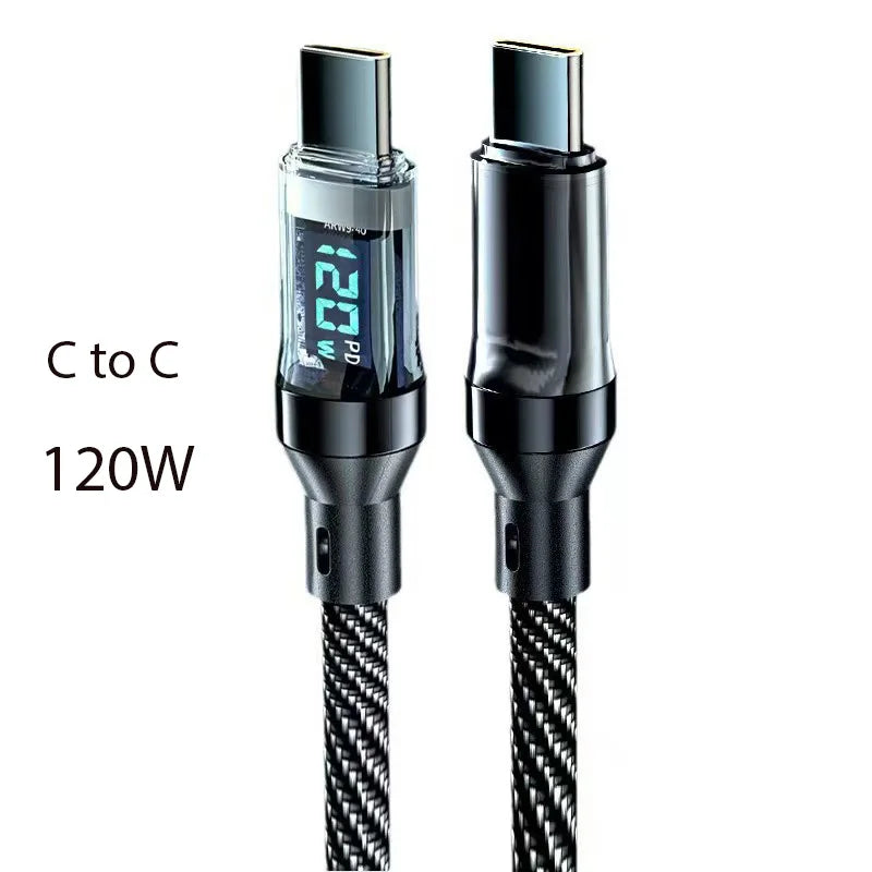 100W 120W USB C Cable Fast Charging Cord with LED Display
