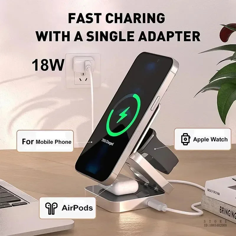 3 in 1  Wireless Charger Fast Charging Station Stand IPhone 15/14/13/12 Pro Max Watch Airpods for Iphone/Gaxlay Charger