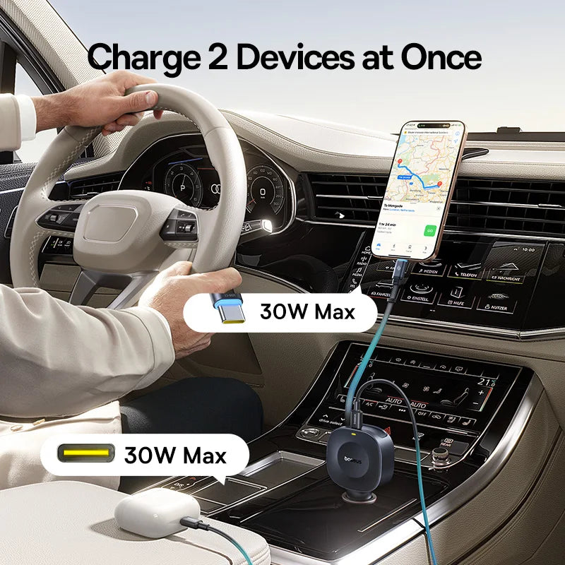 30W Charger USB-C Type-C Retractable Fast Charging Car Phone Charger Adapter