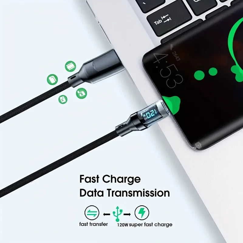 100W 120W USB C Cable Fast Charging Cord with LED Display
