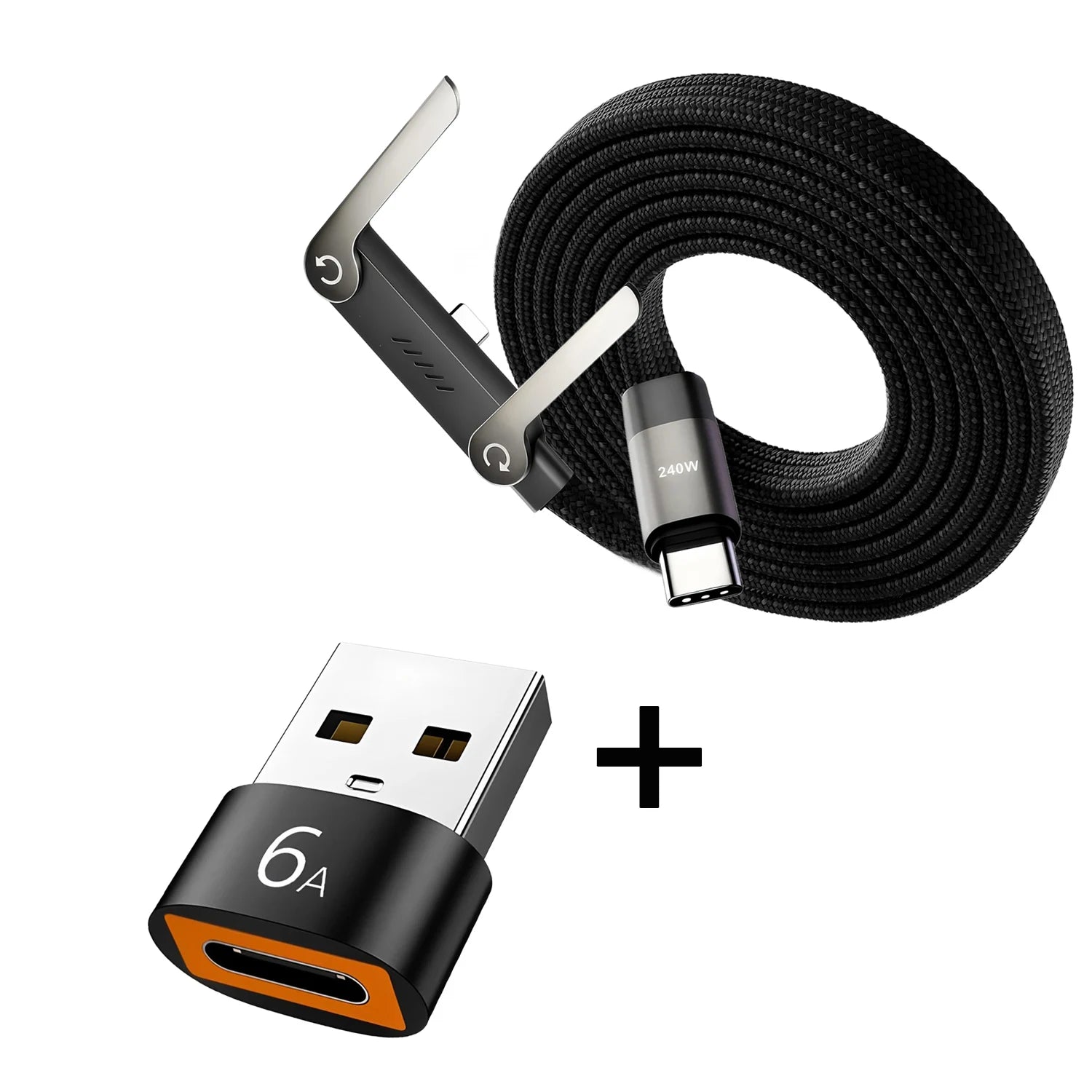 2-in-1 Holder Charger Cable – 240W Fast Charging Cord with Built-In Phone Stand USB Type C to USB-C Cable PD Cable Phone Holder
