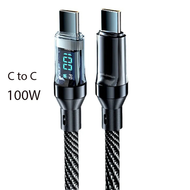 100W 120W USB C Cable Fast Charging Cord with LED Display