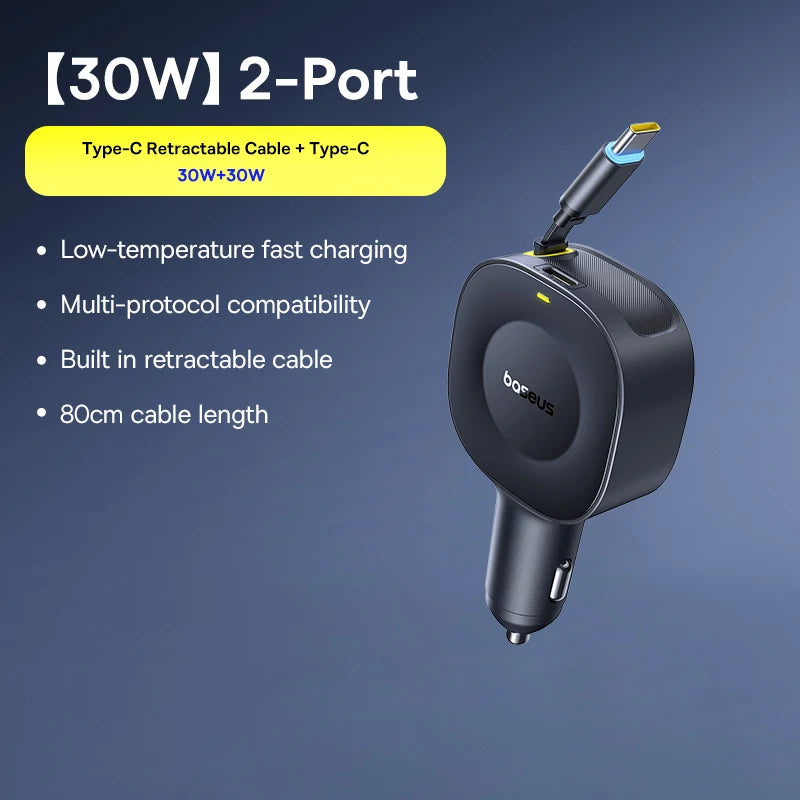 30W Charger USB-C Type-C Retractable Fast Charging Car Phone Charger Adapter