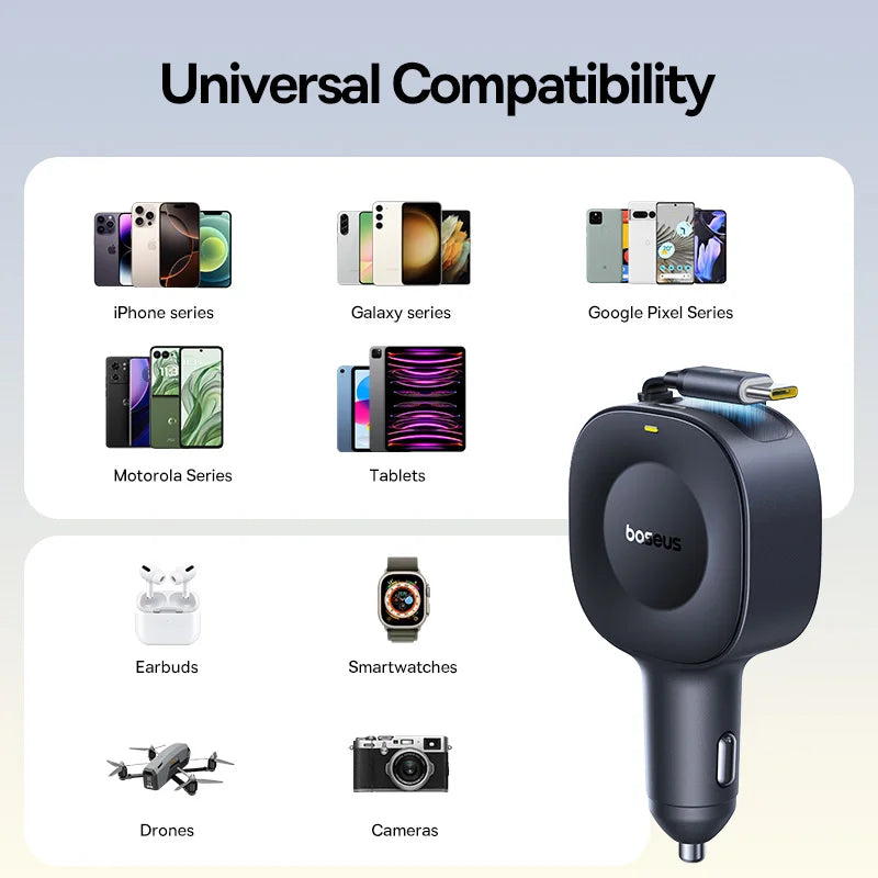 30W Charger USB-C Type-C Retractable Fast Charging Car Phone Charger Adapter