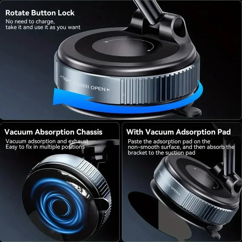 360° Magnetic Vacuum Phone Holder | Foldable MagSafe Car Mount