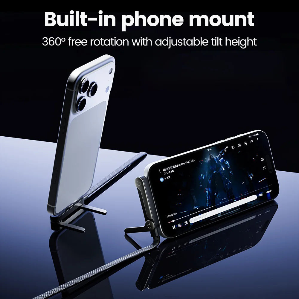 65W USB Fast Charging Cable With Foldable Phone Holder 2-in-1 Type-C Quick Charge