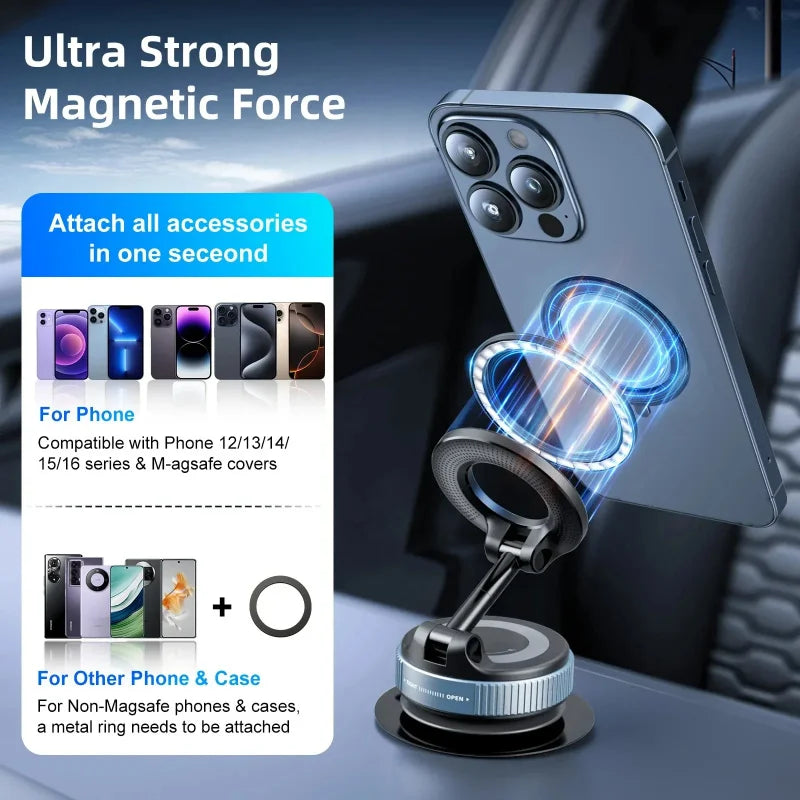 360° Magnetic Vacuum Phone Holder | Foldable MagSafe Car Mount