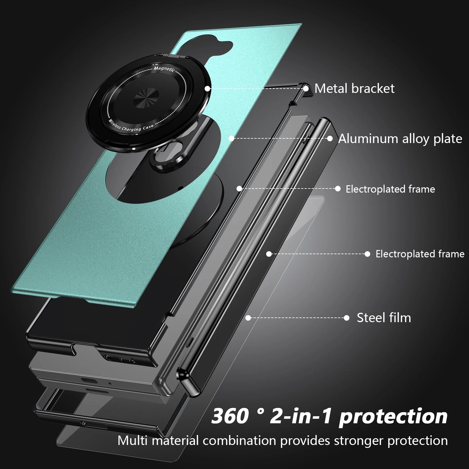 Aluminum Alloy Plate Z Fold 7/6/5/4 Phone Case With 360° Rotatable Magnet