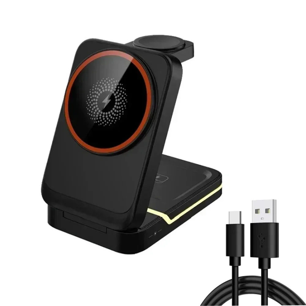 3 in1 Magnetic Wireless Charger Station 30W Fast Charging Phone Adapter For iPhone 16 15 14 13 Pro Max/Mini/Plus/ iWatch/Airpods