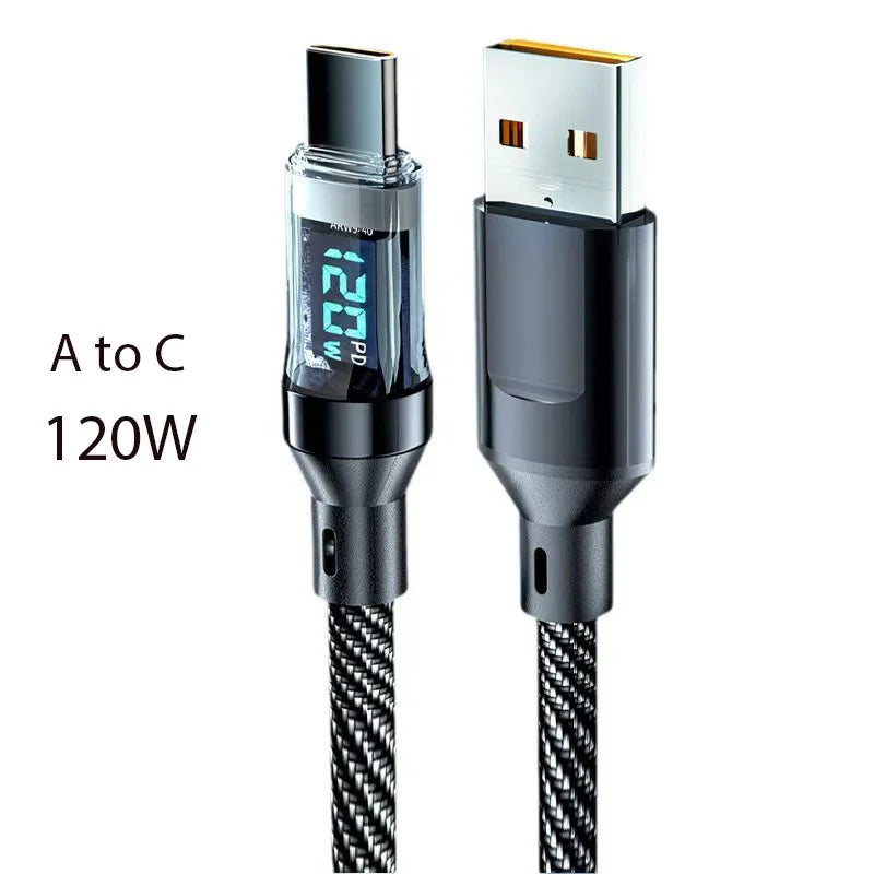 100W 120W USB C Cable Fast Charging Cord with LED Display