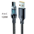 100W 120W USB C Cable Fast Charging Cord with LED Display