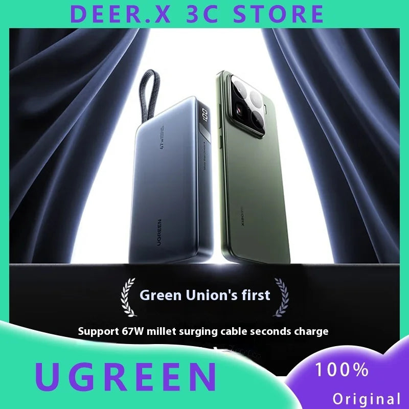 67W Power Bank with Built-in Cable 20000mAh High-Speed Laptop Charger Airplane-Safe super Large Capacity Portable Charger