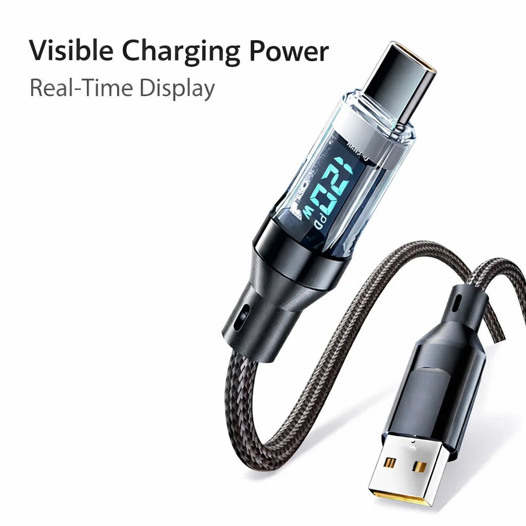 100W 120W USB C Cable Fast Charging Cord with LED Display