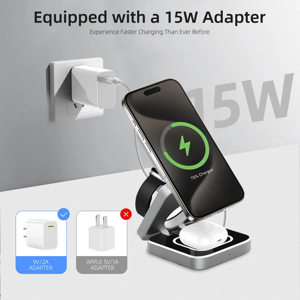 3 in 1  Wireless Charger Fast Charging Station Stand IPhone 15/14/13/12 Pro Max Watch Airpods for Iphone/Gaxlay Charger