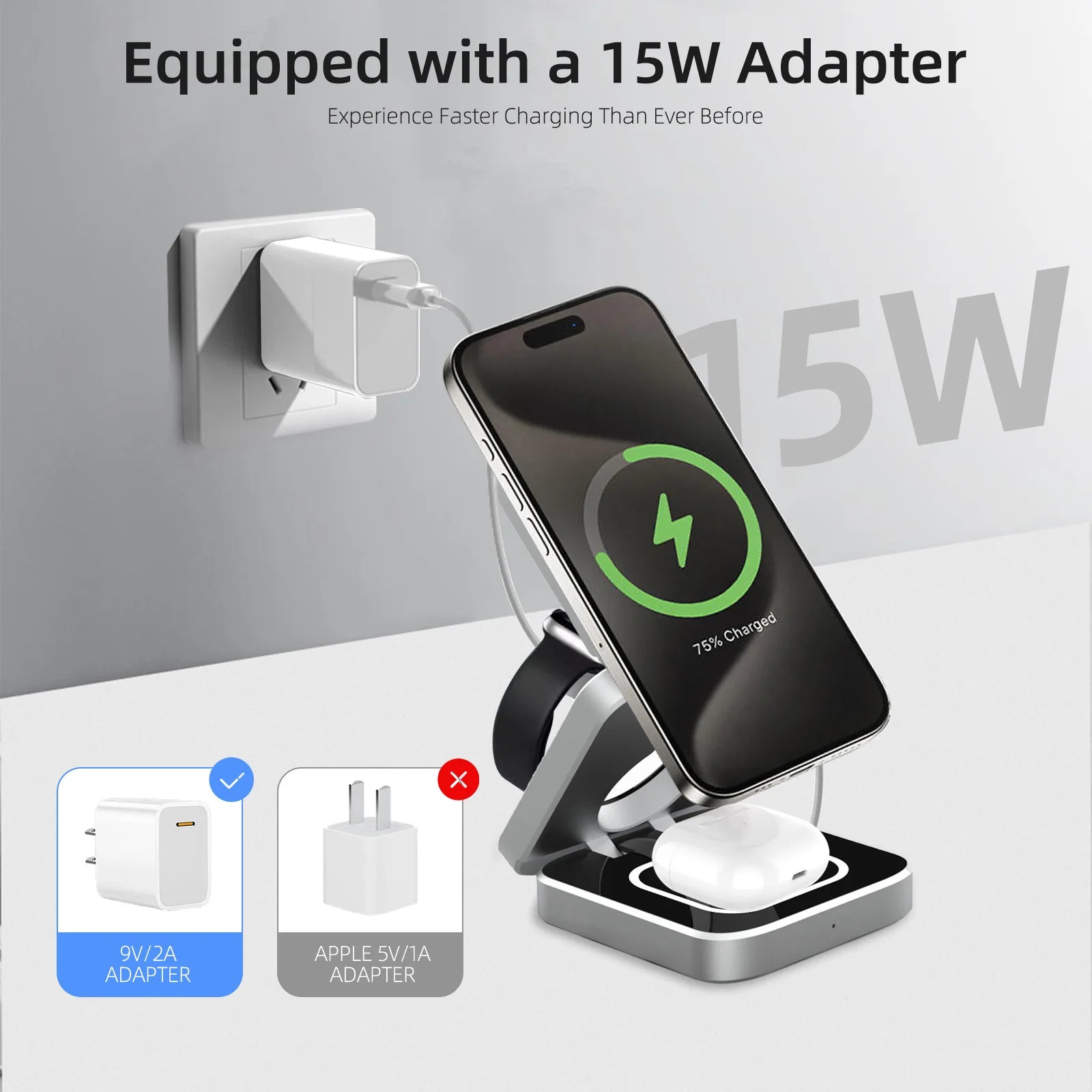 3 in 1  Wireless Charger Fast Charging Station Stand IPhone 15/14/13/12 Pro Max Watch Airpods for Iphone/Gaxlay Charger