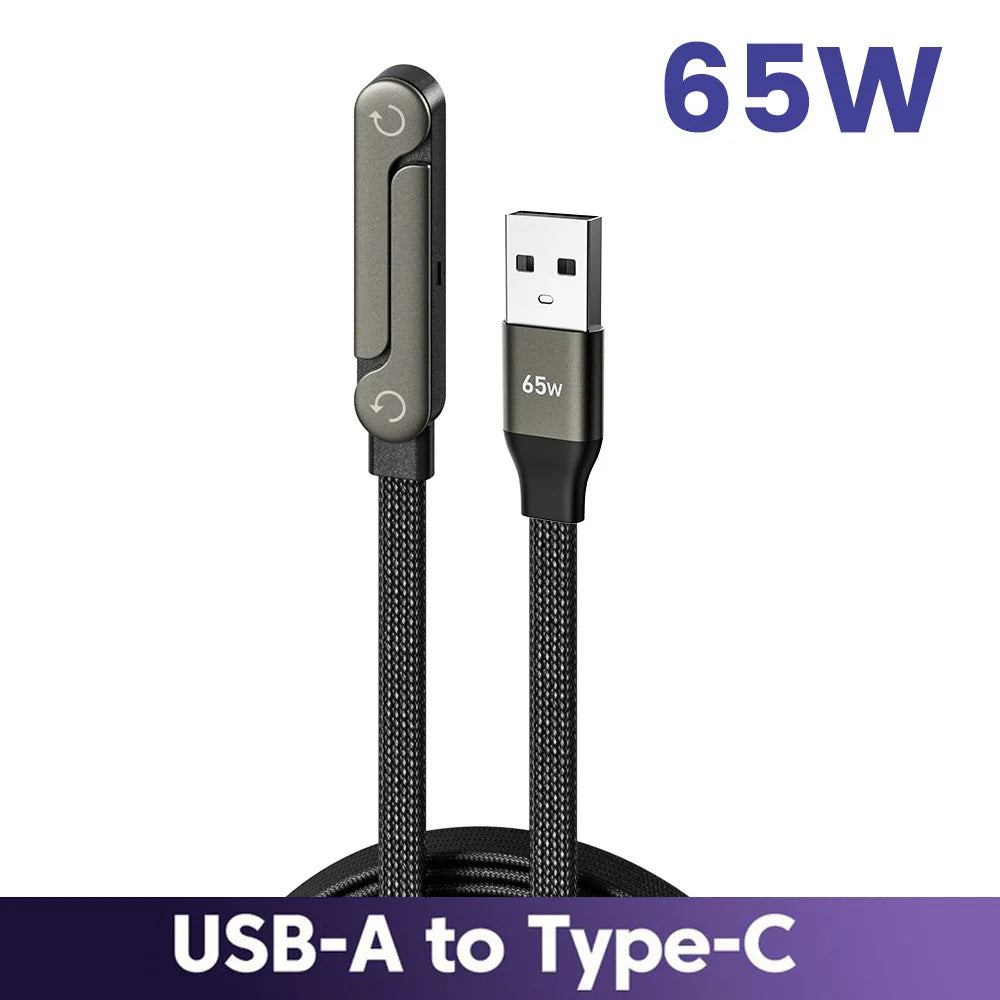 65W USB Fast Charging Cable With Foldable Phone Holder 2-in-1 Type-C Quick Charge